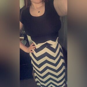 Black & White Chevron Maxi Skirt + Black Top